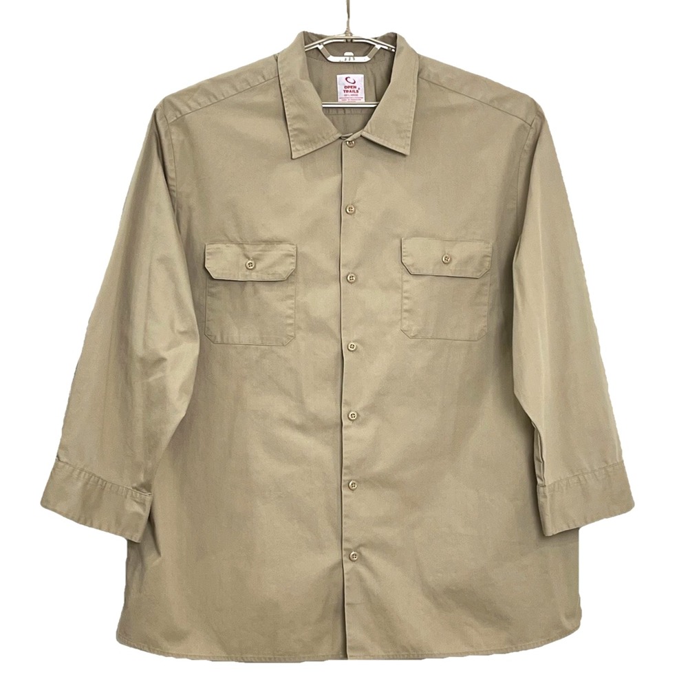 Open Trails Mens Work Shirt 3XL Tan Relaxed Fit Button Down Long Sleeve Pockets‎